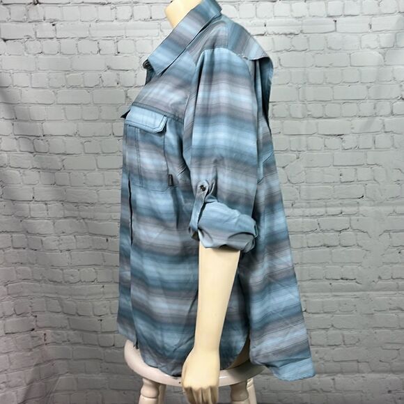Columbia Omni-Wick teal stripe sun protection long sleeve button up shirt sz 1X - Picture 2 of 5